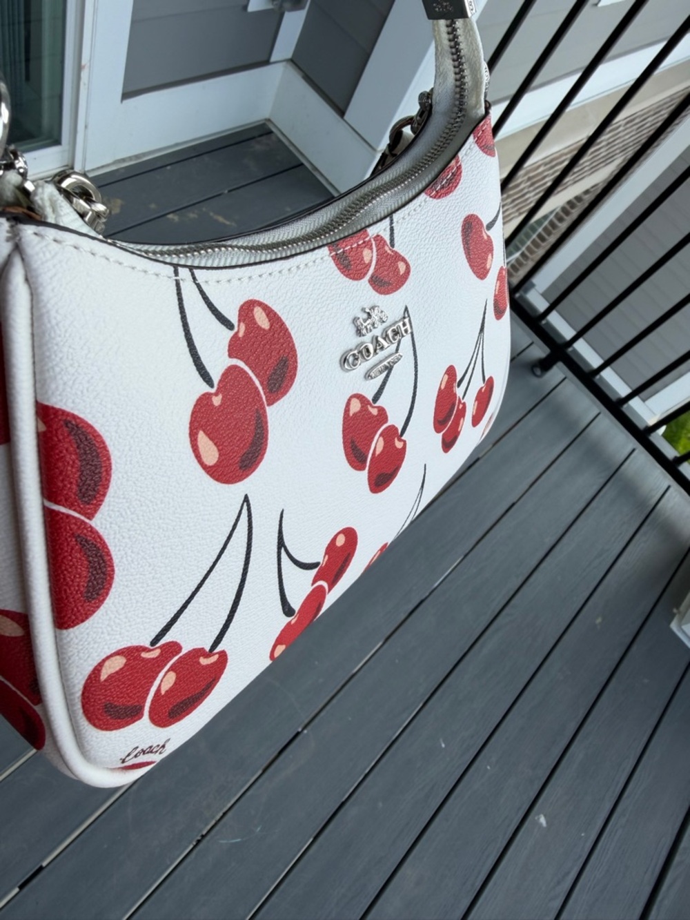 Coach White Leather Shoulder Bag with Red Cherry Print - Picture 4 of 6
